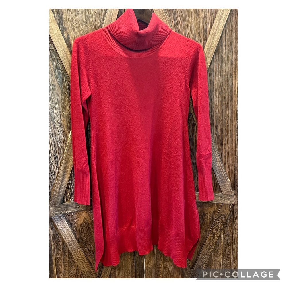 Patrizia Luca Red Knit Sweater Dress Turtleneck Casual Professional XS